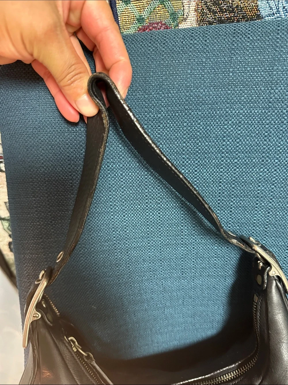 Coach Black Leather Hobo Bag with silver Hardware